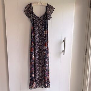 Xhilaration Dark Blue Floral Print Maxi Dress Size M